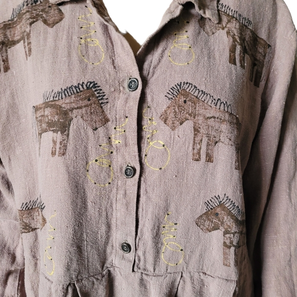 SOLDVintage FLAX Women's Linen Tunic Mauve w/ Horse Art, Boho Cottagecore Medium - Picture 3 of 11